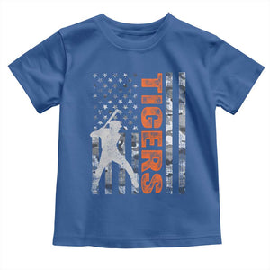 Baseball Player Tiger Toddler T Shirt Team Spirit American Flag USA Camo Patriotic Graphic TS10 Royal Blue Print Your Wear