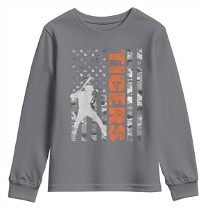Baseball Player Tiger Youth Sweatshirt Team Spirit American Flag USA Camo Patriotic Graphic TS10 Charcoal Print Your Wear