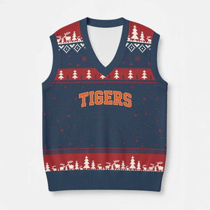 Vintage Tiger V-Neck Knit Sweater Vest Varsity Name Vintage Sports Jersey Style TS10 Navy Red Print Your Wear