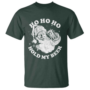 Santa Ho Ho Hold My Beer T Shirt Funny Christmas In July Summer Xmas TS10 Dark Forest Green Print Your Wear