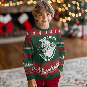 Santa Ho Ho Hold My Beer Knit Sweatshirt Funny Christmas In July Summer Xmas TS10 Christmas Print Your Wear