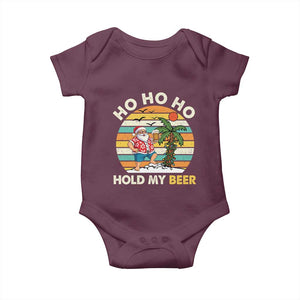 Christmas In July Santa Ho Ho Hold My Beer Baby Onesie Summer Beach Hawaii Santa USA Flag TS10 Maroon Print Your Wear