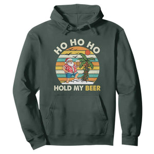Christmas In July Santa Ho Ho Hold My Beer Hoodie Summer Beach Hawaii Santa USA Flag TS10 Dark Forest Green Print Your Wear