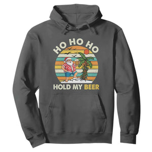 Christmas In July Santa Ho Ho Hold My Beer Hoodie Summer Beach Hawaii Santa USA Flag TS10 Dark Heather Print Your Wear