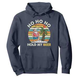 Christmas In July Santa Ho Ho Hold My Beer Hoodie Summer Beach Hawaii Santa USA Flag TS10 Navy Print Your Wear