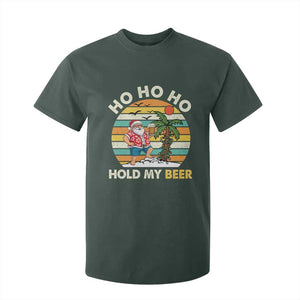 Christmas In July Santa Ho Ho Hold My Beer T Shirt For Kid Summer Beach Hawaii Santa USA Flag TS10 Dark Forest Green Print Your Wear