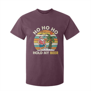 Christmas In July Santa Ho Ho Hold My Beer T Shirt For Kid Summer Beach Hawaii Santa USA Flag TS10 Maroon Print Your Wear