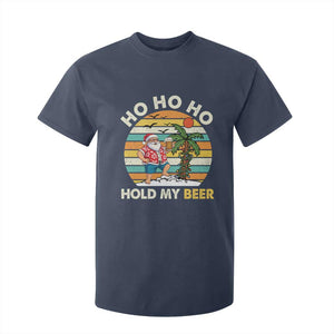 Christmas In July Santa Ho Ho Hold My Beer T Shirt For Kid Summer Beach Hawaii Santa USA Flag TS10 Navy Print Your Wear