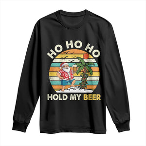 Christmas In July Santa Ho Ho Hold My Beer Long Sleeve Shirt Summer Beach Hawaii Santa USA Flag TS10 Black Print Your Wear