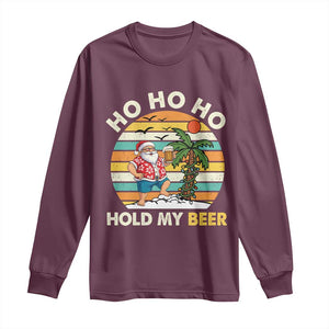 Christmas In July Santa Ho Ho Hold My Beer Long Sleeve Shirt Summer Beach Hawaii Santa USA Flag TS10 Maroon Print Your Wear