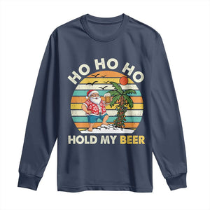 Christmas In July Santa Ho Ho Hold My Beer Long Sleeve Shirt Summer Beach Hawaii Santa USA Flag TS10 Navy Print Your Wear