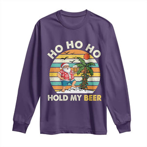 Christmas In July Santa Ho Ho Hold My Beer Long Sleeve Shirt Summer Beach Hawaii Santa USA Flag TS10 Purple Print Your Wear