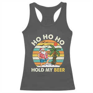 Christmas In July Santa Ho Ho Hold My Beer Racerback Tank Top Summer Beach Hawaii Santa USA Flag TS10 Dark Heather Print Your Wear