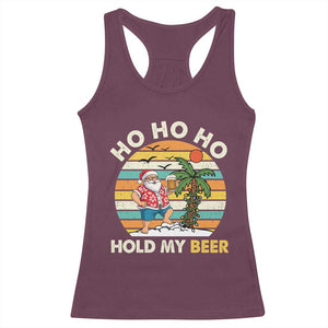 Christmas In July Santa Ho Ho Hold My Beer Racerback Tank Top Summer Beach Hawaii Santa USA Flag TS10 Maroon Print Your Wear