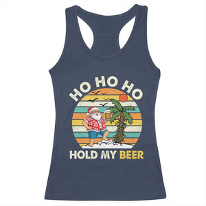 Christmas In July Santa Ho Ho Hold My Beer Racerback Tank Top Summer Beach Hawaii Santa USA Flag TS10 Navy Print Your Wear