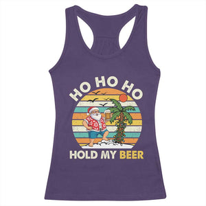 Christmas In July Santa Ho Ho Hold My Beer Racerback Tank Top Summer Beach Hawaii Santa USA Flag TS10 Purple Print Your Wear