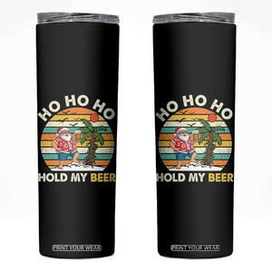 Christmas In July Santa Ho Ho Hold My Beer Skinny Tumbler Summer Beach Hawaii Santa USA Flag TS10 Black Print Your Wear