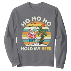 Christmas In July Santa Ho Ho Hold My Beer Sweatshirt Summer Beach Hawaii Santa USA Flag TS10 Charcoal Print Your Wear