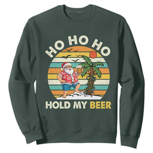 Christmas In July Santa Ho Ho Hold My Beer Sweatshirt Summer Beach Hawaii Santa USA Flag TS10 Dark Forest Green Print Your Wear