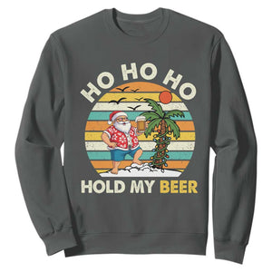 Christmas In July Santa Ho Ho Hold My Beer Sweatshirt Summer Beach Hawaii Santa USA Flag TS10 Dark Heather Print Your Wear
