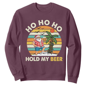 Christmas In July Santa Ho Ho Hold My Beer Sweatshirt Summer Beach Hawaii Santa USA Flag TS10 Maroon Print Your Wear