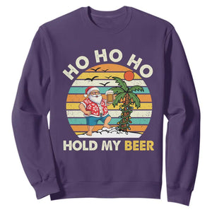 Christmas In July Santa Ho Ho Hold My Beer Sweatshirt Summer Beach Hawaii Santa USA Flag TS10 Purple Print Your Wear