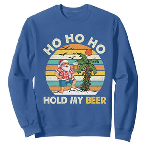 Christmas In July Santa Ho Ho Hold My Beer Sweatshirt Summer Beach Hawaii Santa USA Flag TS10 Royal Blue Print Your Wear