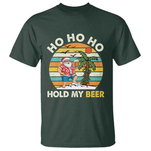 Christmas In July Santa Ho Ho Hold My Beer T Shirt Summer Beach Hawaii Santa USA Flag TS10 Dark Forest Green Print Your Wear