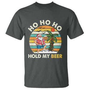 Christmas In July Santa Ho Ho Hold My Beer T Shirt Summer Beach Hawaii Santa USA Flag TS10 Dark Heather Print Your Wear