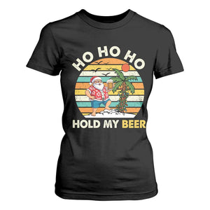 Christmas In July Santa Ho Ho Hold My Beer T Shirt For Women Summer Beach Hawaii Santa USA Flag TS10 Black Print Your Wear