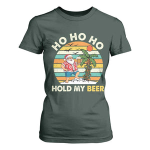 Christmas In July Santa Ho Ho Hold My Beer T Shirt For Women Summer Beach Hawaii Santa USA Flag TS10 Dark Forest Green Print Your Wear