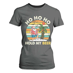 Christmas In July Santa Ho Ho Hold My Beer T Shirt For Women Summer Beach Hawaii Santa USA Flag TS10 Dark Heather Print Your Wear