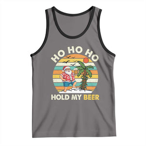 Christmas In July Santa Ho Ho Hold My Beer Tank Top Summer Beach Hawaii Santa USA Flag TS10 Deep Heather Black Print Your Wear
