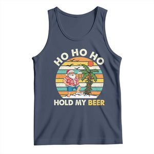 Christmas In July Santa Ho Ho Hold My Beer Tank Top Summer Beach Hawaii Santa USA Flag TS10 Navy Print Your Wear