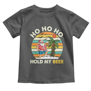 Christmas In July Santa Ho Ho Hold My Beer Toddler T Shirt Summer Beach Hawaii Santa USA Flag TS10 Dark Heather Print Your Wear
