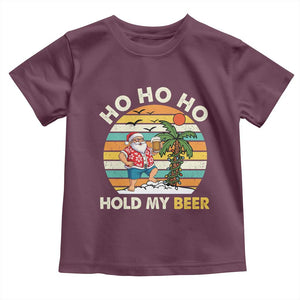 Christmas In July Santa Ho Ho Hold My Beer Toddler T Shirt Summer Beach Hawaii Santa USA Flag TS10 Maroon Print Your Wear