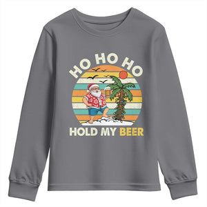 Christmas In July Santa Ho Ho Hold My Beer Youth Sweatshirt Summer Beach Hawaii Santa USA Flag TS10 Charcoal Print Your Wear