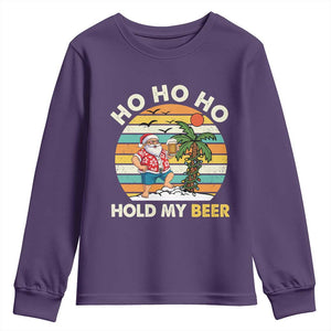 Christmas In July Santa Ho Ho Hold My Beer Youth Sweatshirt Summer Beach Hawaii Santa USA Flag TS10 Purple Print Your Wear