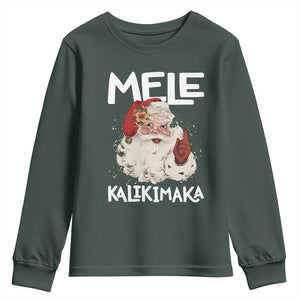 Mele Kalikimaka Youth Sweatshirt Hawaii Christmas Party Santa TS10 Dark Forest Green Print Your Wear