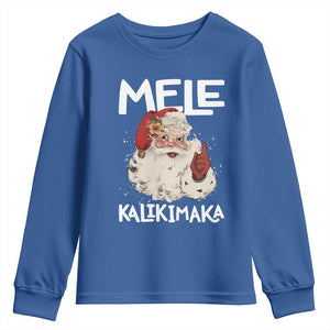 Mele Kalikimaka Youth Sweatshirt Hawaii Christmas Party Santa TS10 Royal Blue Print Your Wear
