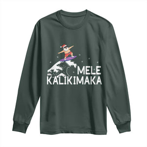 Christmas In July Surfing Santa Long Sleeve Shirt Mele Kalikimaka Summer Beach Hawaii TS10 Dark Forest Green Print Your Wear