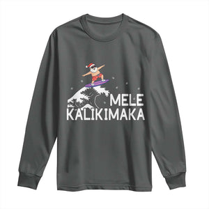 Christmas In July Surfing Santa Long Sleeve Shirt Mele Kalikimaka Summer Beach Hawaii TS10 Dark Heather Print Your Wear