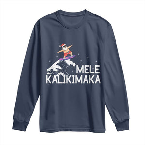 Christmas In July Surfing Santa Long Sleeve Shirt Mele Kalikimaka Summer Beach Hawaii TS10 Navy Print Your Wear
