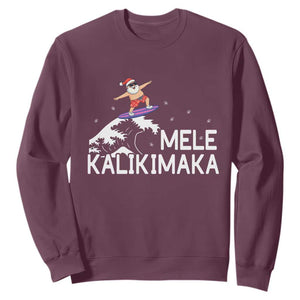 Christmas In July Surfing Santa Sweatshirt Mele Kalikimaka Summer Beach Hawaii TS10 Maroon Print Your Wear