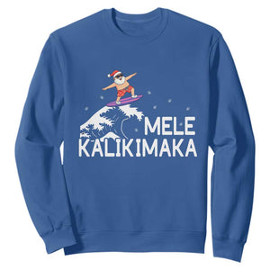 Christmas In July Surfing Santa Sweatshirt Mele Kalikimaka Summer Beach Hawaii TS10 Royal Blue Print Your Wear