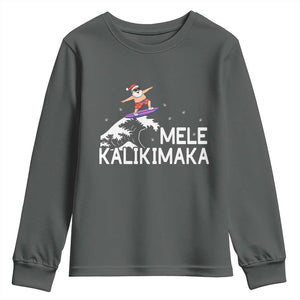Christmas In July Surfing Santa Youth Sweatshirt Mele Kalikimaka Summer Beach Hawaii TS10 Dark Heather Print Your Wear