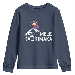 Christmas In July Surfing Santa Youth Sweatshirt Mele Kalikimaka Summer Beach Hawaii TS10 Navy Print Your Wear