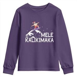 Christmas In July Surfing Santa Youth Sweatshirt Mele Kalikimaka Summer Beach Hawaii TS10 Purple Print Your Wear