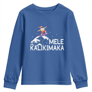 Christmas In July Surfing Santa Youth Sweatshirt Mele Kalikimaka Summer Beach Hawaii TS10 Royal Blue Print Your Wear
