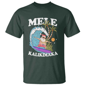 Mele Kalikimaka Hawaii Christmas Surfing Santa T Shirt Summer Beach Hawaii Xmas In July TS10 Dark Forest Green Print Your Wear